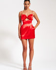 Meghan Red Satin Bow Mini Dress