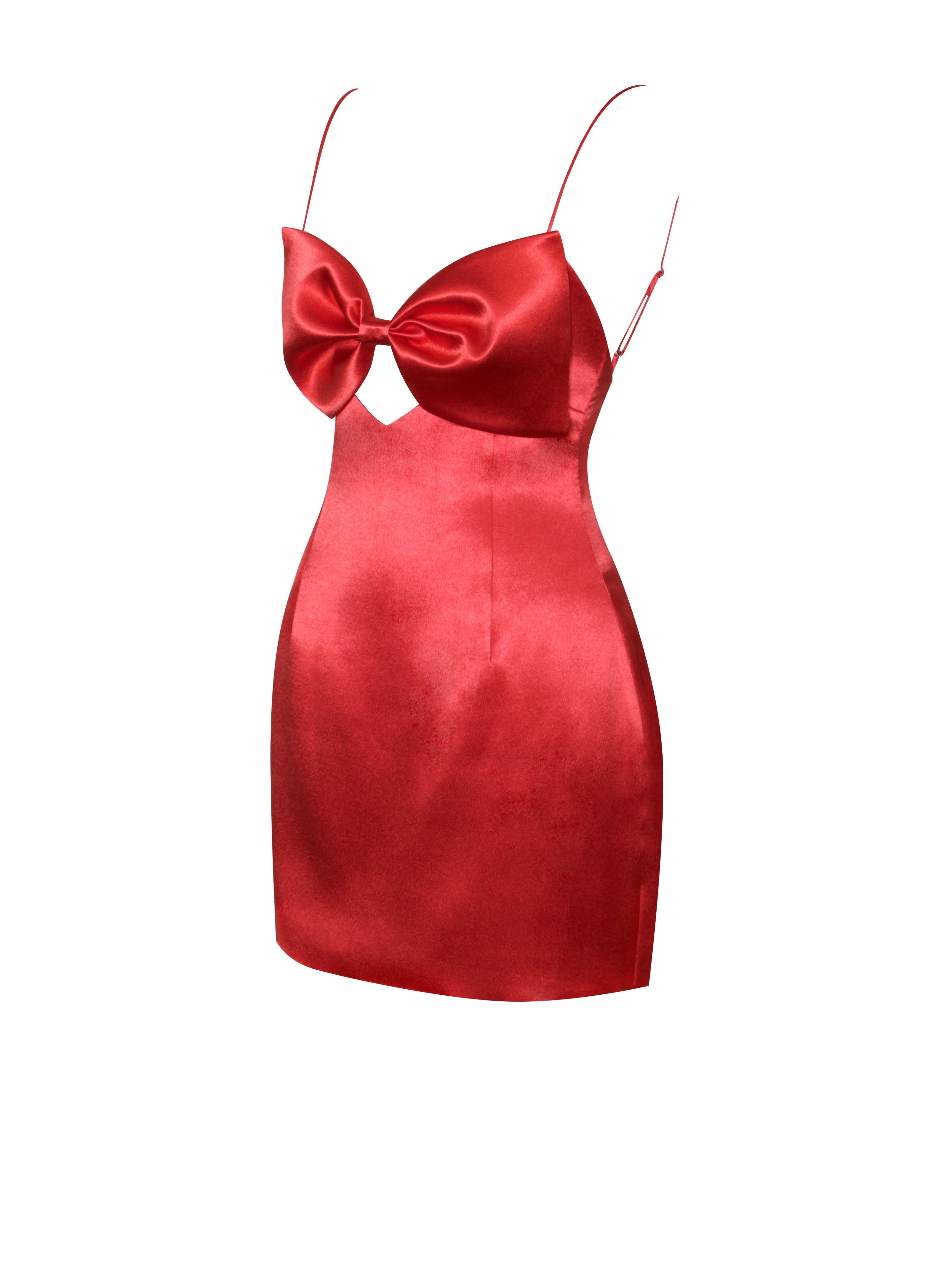 Meghan Red Satin Bow Mini Dress