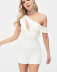 Cut Out One Shoulder Playsuit - White