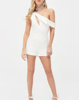 Cut Out One Shoulder Playsuit - White