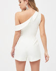 Cut Out One Shoulder Playsuit - White